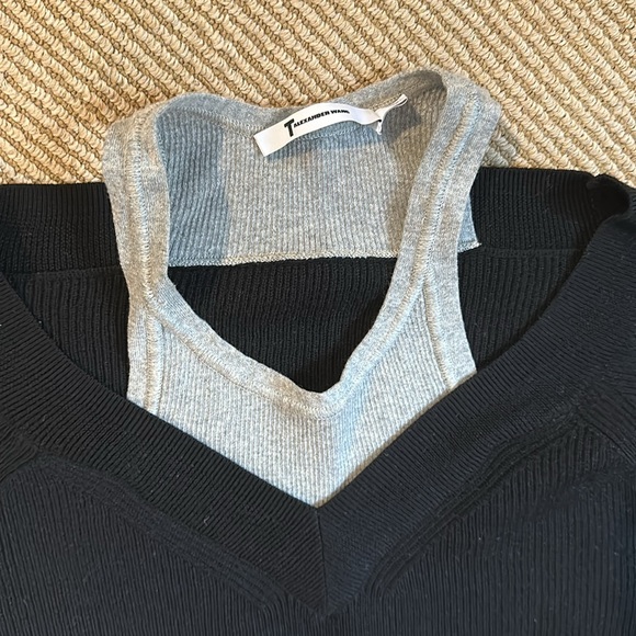 T by ALEXANDER WANG off the shoulder sweater black grey small knit S - Picture 8 of 9